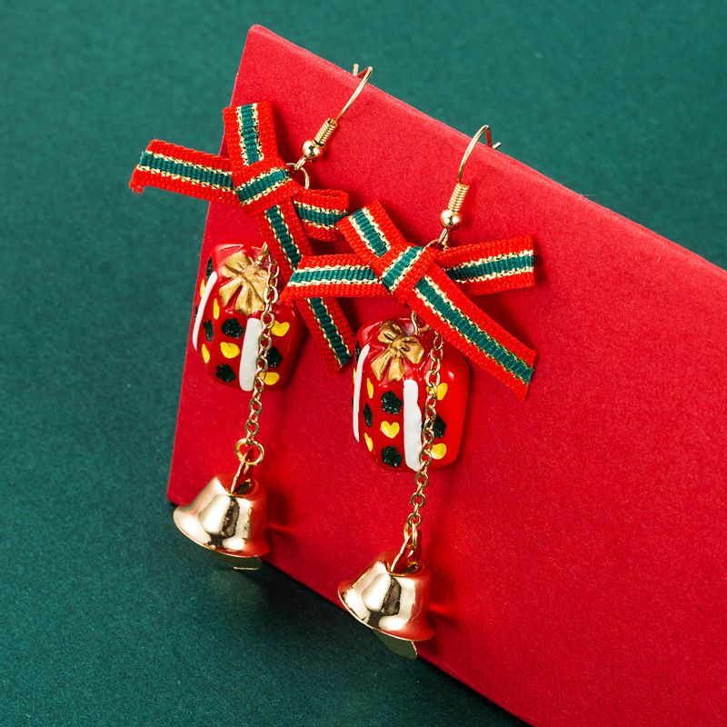 Christmas2021 Christmas Series Alloy Christmas Tree Bow Eardrops Earrings Female Ins Style Ear Rings