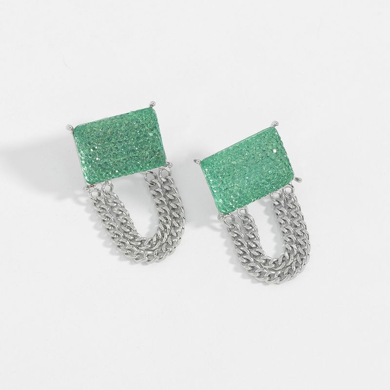 Cross-border Hot Selling Niche Designer Square Resin Earrings Multi-layer Tassel Decorative Geometric Gem Earrings Tide