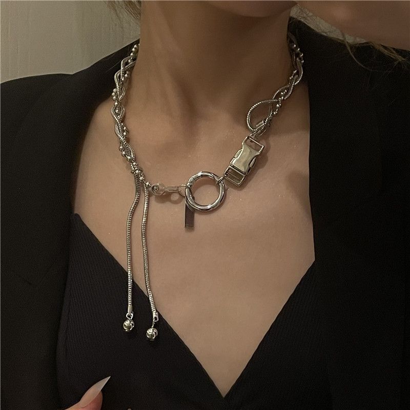 European And American Exaggerating High Quality Exaggerated Necklace Multi-layer Geometric Cross-knotted Round Beads Tank Chain Tassel Necklace For Women