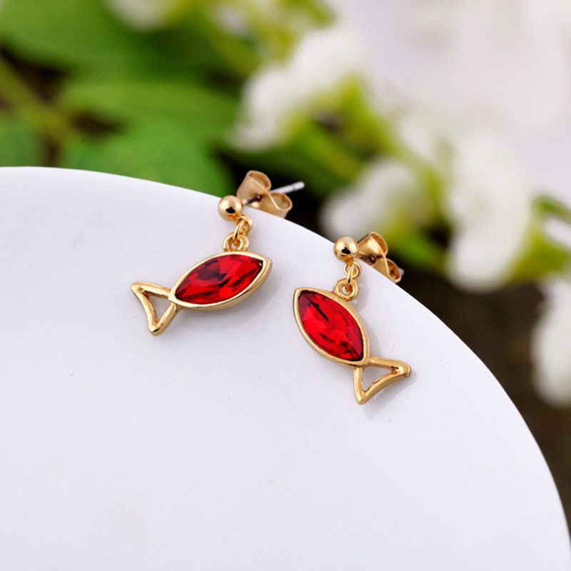 Simple Fashion Color Fish Inlaid Crystal Earrings Wholesale Nihaojewelry