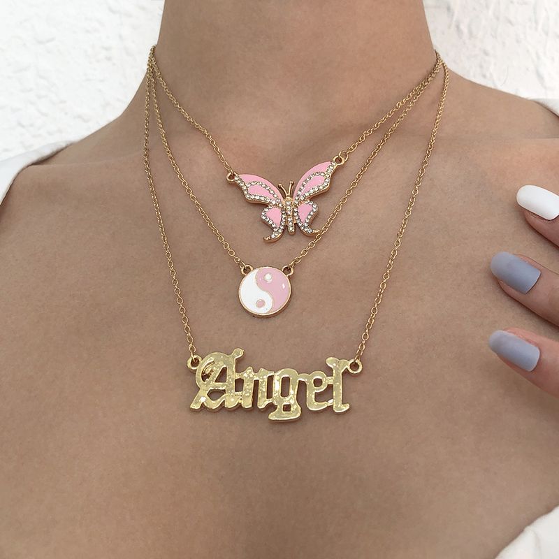 Wholesale Jewelry Multi-layer Butterfly Gossip Letter Pendant Necklace Nihaojewelry
