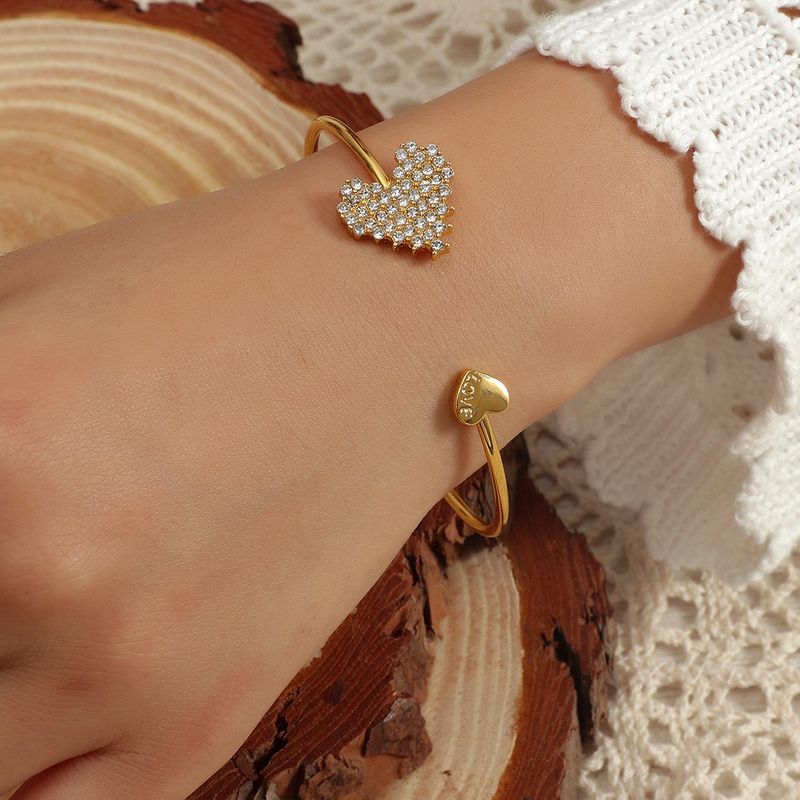 Vente En Gros Bijoux Bracelet Ouvert En Forme De Coeur Plein De Diamants Nihaojewelry