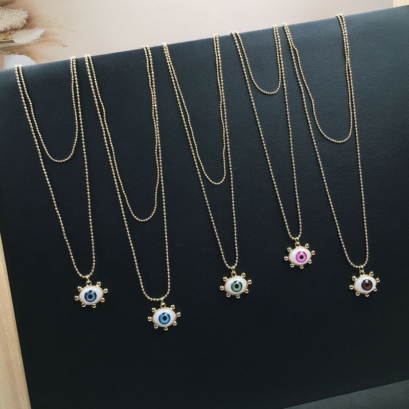 Simple Double Layer Gold-plated Beads Resin Eye Pendant Necklace Wholesale Nihaojewelry