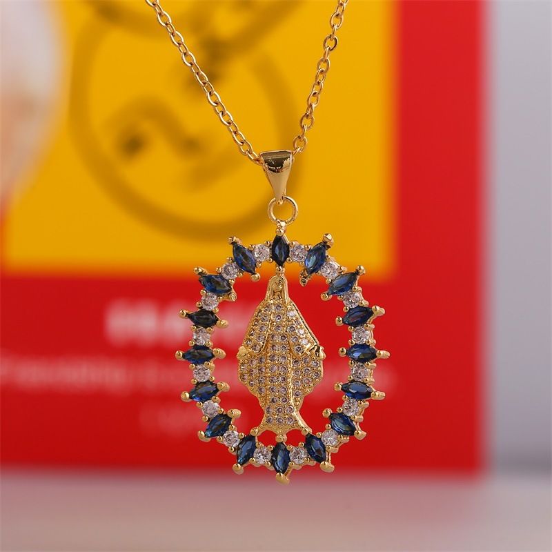 Wholesale Jewelry Virgin Mary Pendant Copper Inlaid Zirconium Necklace Nihaojewelry