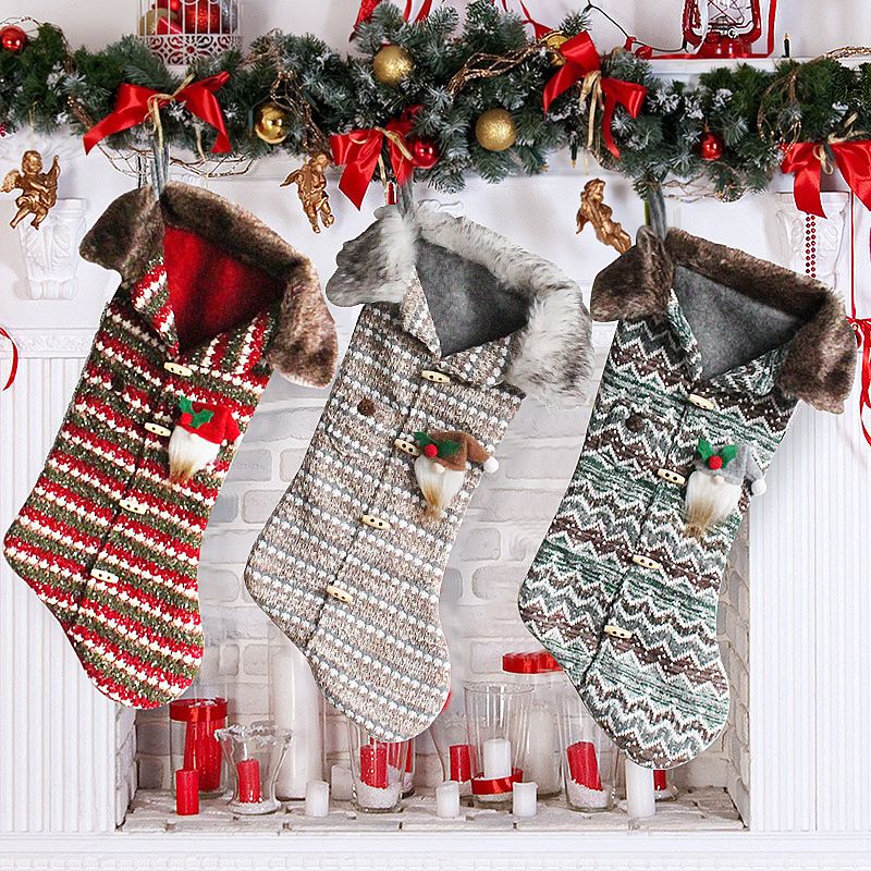 Hong Kong Love Plaid Christmas Stockings Knitted Candy Bag Christmas Tree Ornaments Socks Holiday Gift Bag Decoration Props