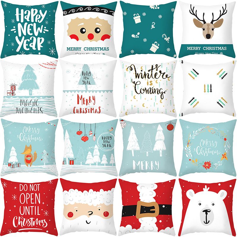 Christmas Cartoon Printing Sofa Cushion Peach Skin Pillowcase Wholesale Nihaojewelry
