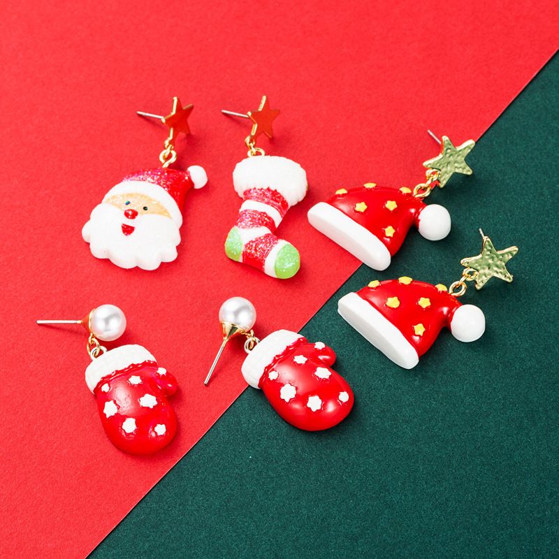 Weihnachtsserie Neue Legierung Harz Bär Geschenkbox Ohrringe Großhandel Nihaojewelry