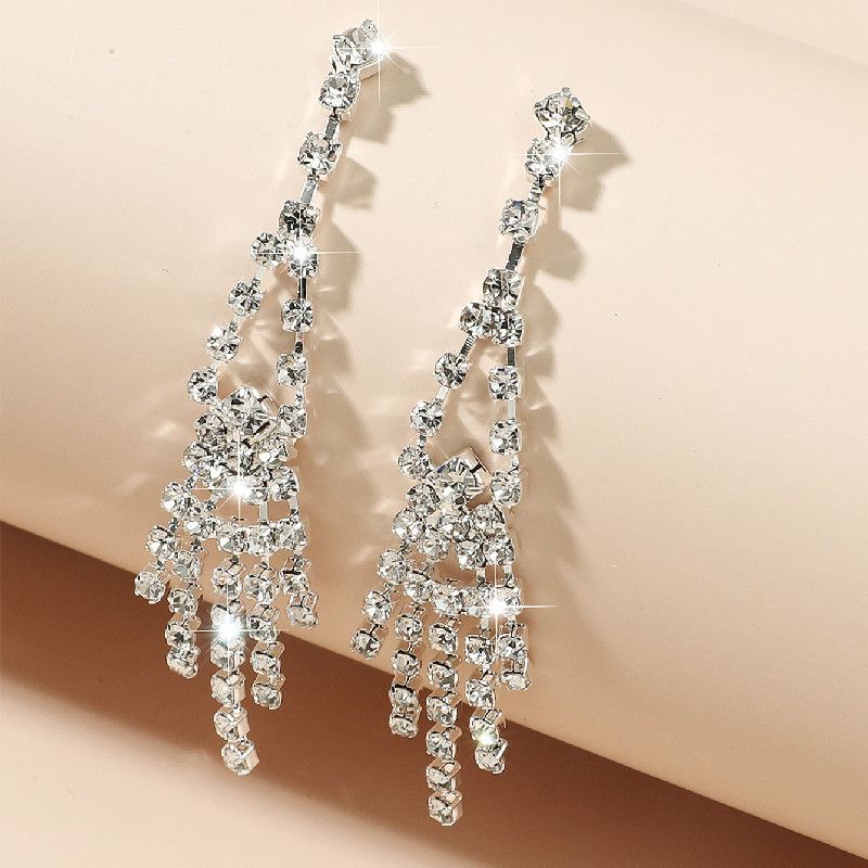Korean Geometric Sparkling Diamond Long Earrings Wholesale Nihaojewelry