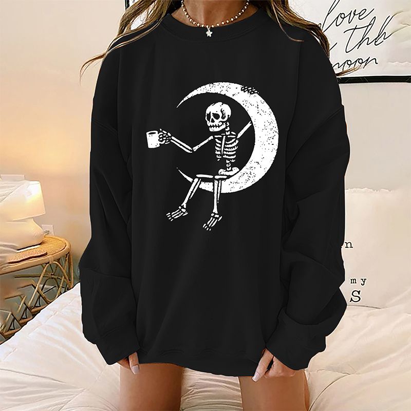 Wholesale Skull Moon Printed Round Neck Long-sleeved Sweater Nihaojewelry