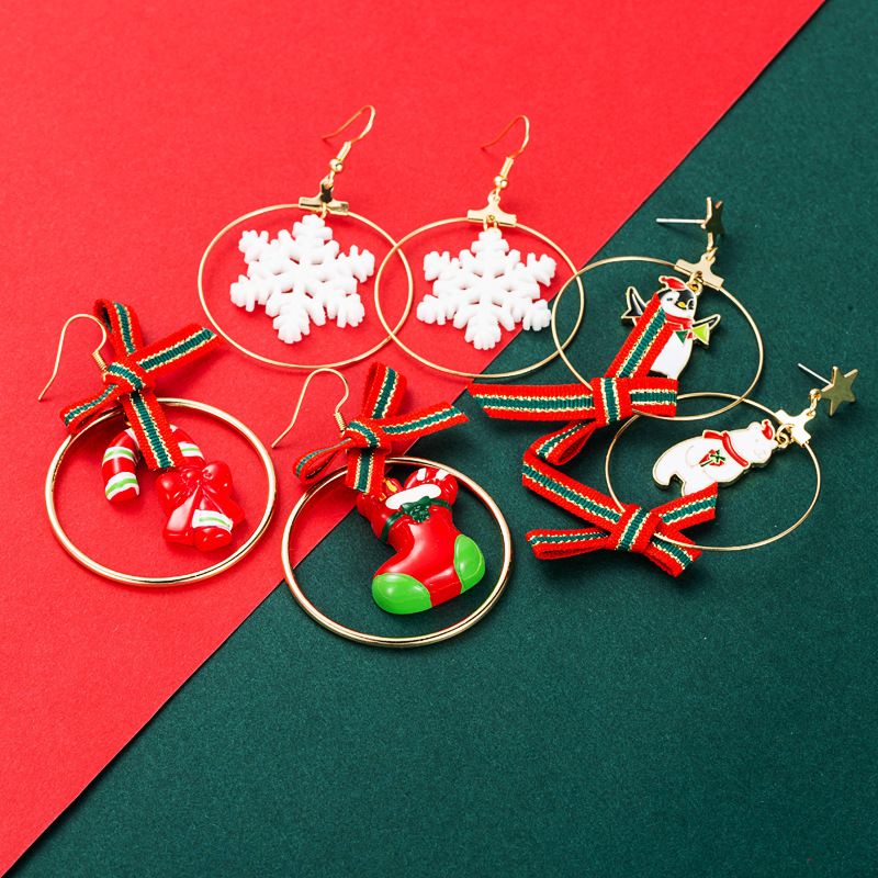 Serie De Navidad Anillo Resina Botas Arco Copo De Nieve Sombrero Pendientes Venta Al Por Mayor Nihaojewelry