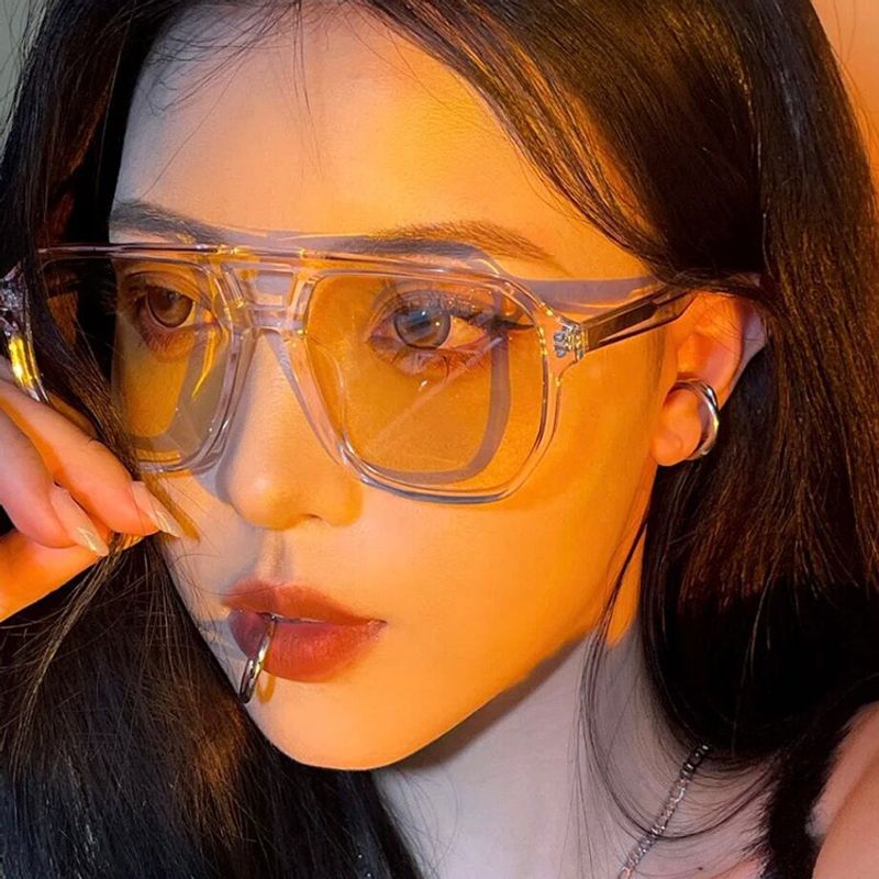 Mode Geometrische Doppelstrahl Transparente Gelbe Linse Sonnenbrille Großhandel Nihaojewelry