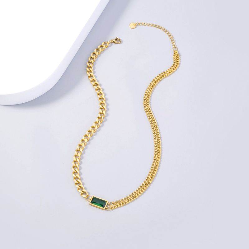 Wholesale Jewelry Gold Plated Stainless Steel Emerald Necklace Nihaojewelry