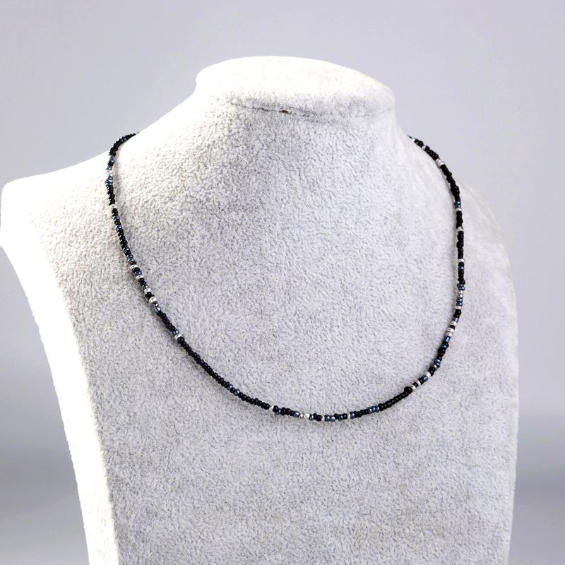 Wholesale Bohemian Black Simple Rice Bead Woven Flower Necklace Nihaojewelry