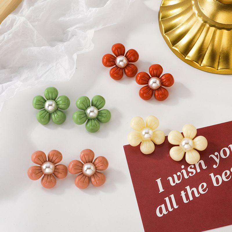 Acrylic Color Pearl Flower Cute Earrings Wholesale Jewelry Nihaojewelry