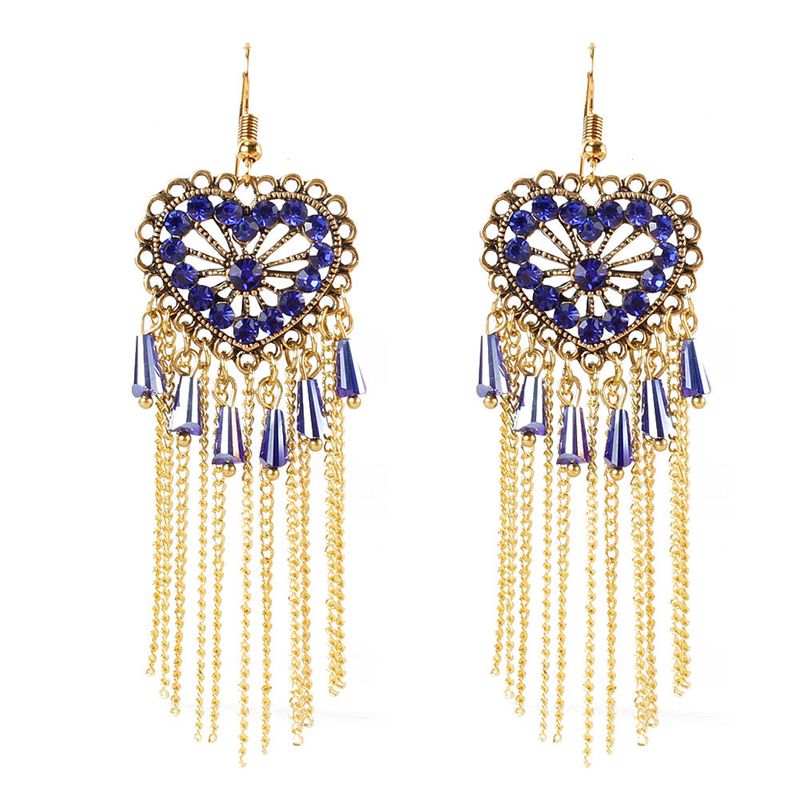 Heart Shape Diamond Chain Tassel Ethnic Style Earrings Wholesale Jewelry Nihaojewelry
