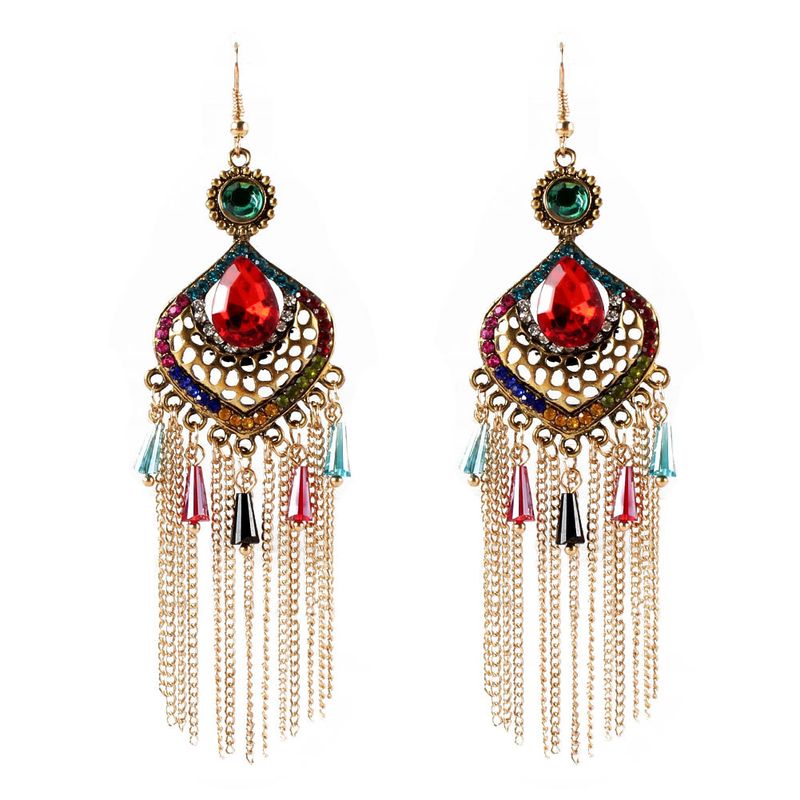 Alloy Color Diamond Geometric Ethnic Style Long Earrings Wholesale Jewelry Nihaojewelry