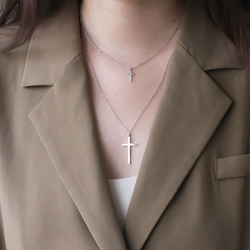 Wholesale Simple Double-layer Cross Titanium Steel Necklace Nihaojewelry