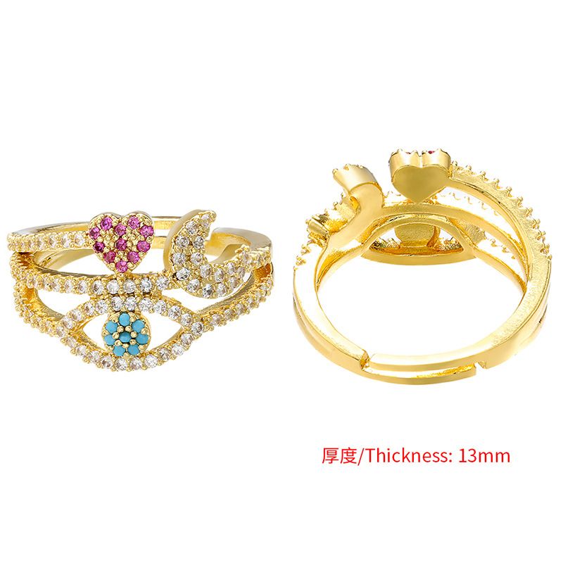 Wholesale Jewelry Eye Star Moon Copper Inlaid Zircon Open Ring Nihaojewelry