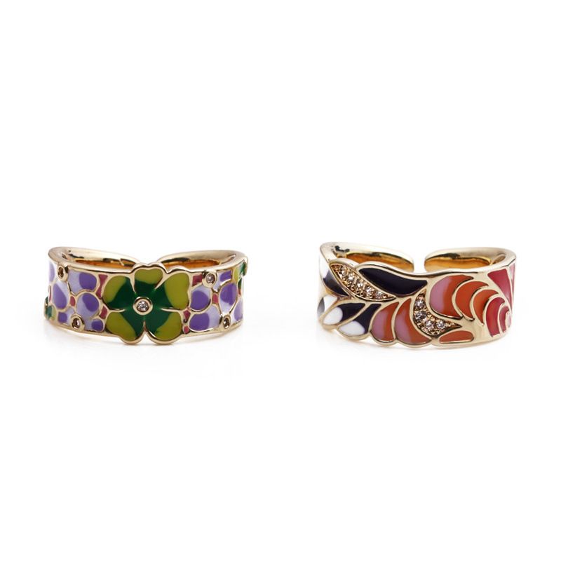 Fashion Dripping Color Flower Copper Open Ring Wholesale Nihaojewelry