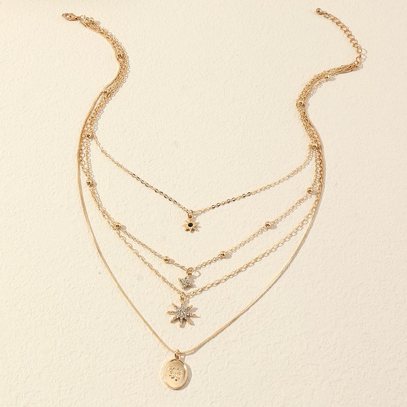 Wholesale Retro Diamond-studded Star Multi-layered Necklace Nihaojewelry
