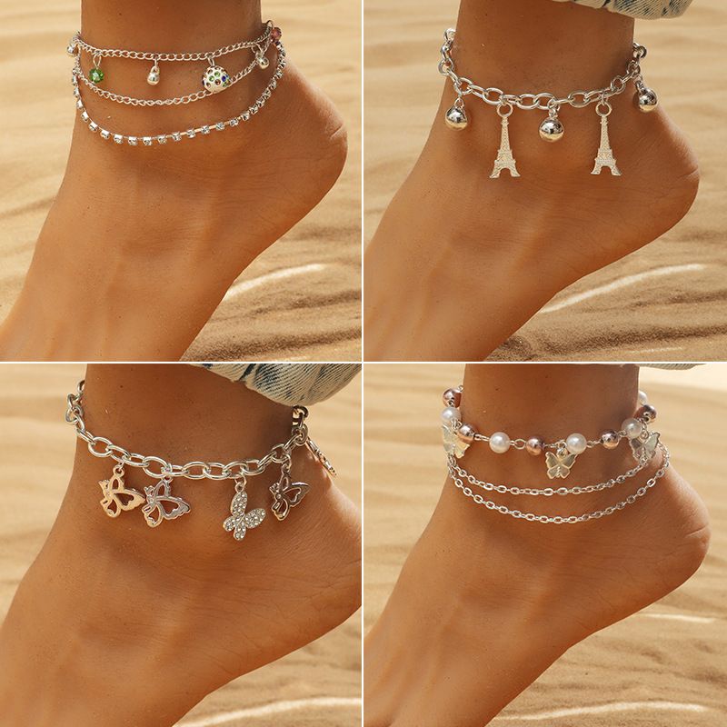 Großhandel Neue Mehrschichtige Runde Perle Schmetterling Anhänger Fußkettchen Nihaojewelry