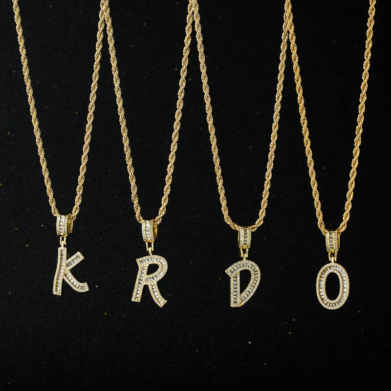 Wholesale Collar De Circón Chapado En Oro De Cobre Con Colgante De 26 Letras Inglesas Nihaojewelry