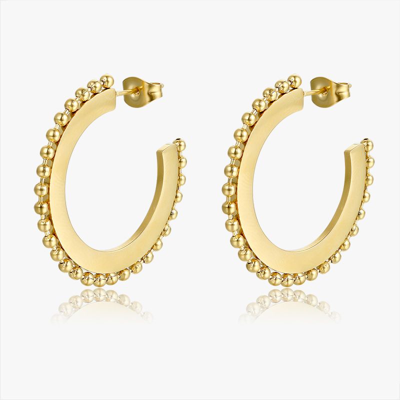 Einfache Runde Perlenkante Geometrische Flache Titanstahlohrringe Großhandel Nihaojewelry