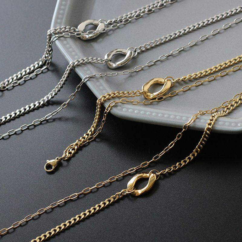 Wholesale Jewelry Double Layer Chain Titanium Steel Gold-plated Necklace Bracelet Nihaojewelry