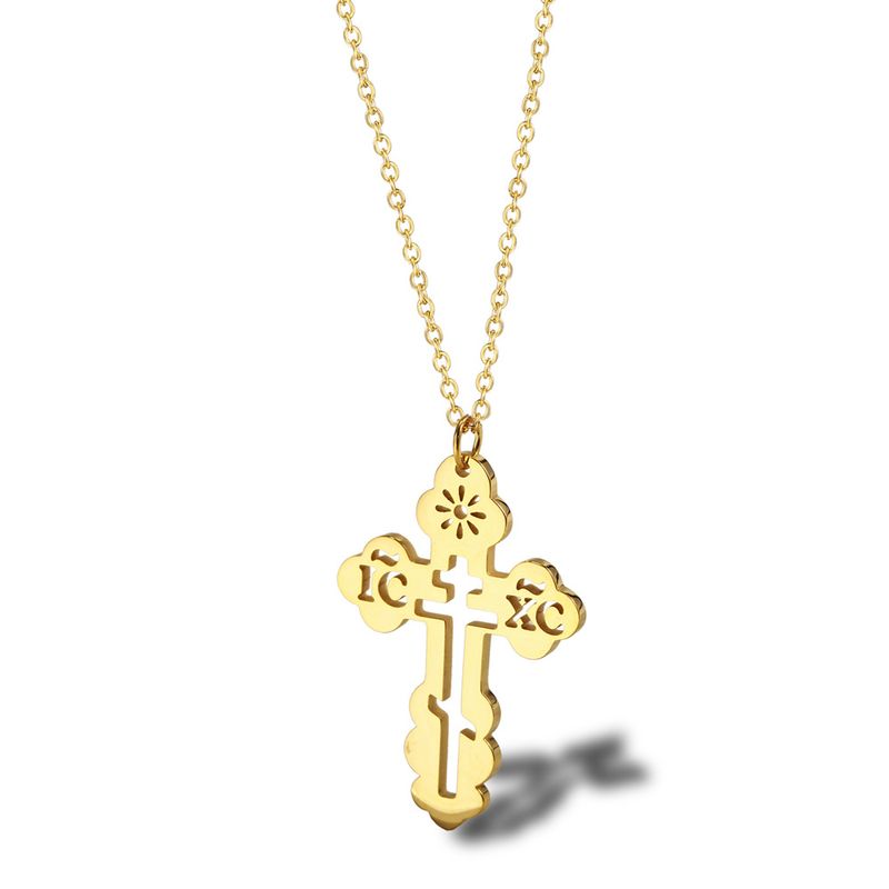 Wholesale Jewelry Hollow Cross Pendant Stainless Steel Necklace Nihaojewelry