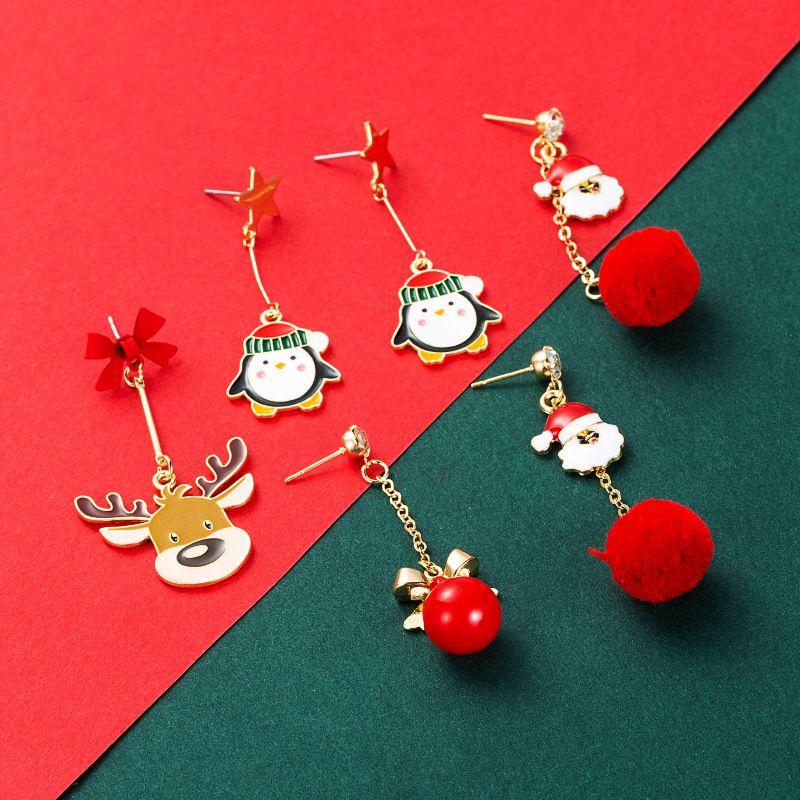 Los Pendientes Colgantes Del Alce Del Pingüino De La Bola Del Pelo De Santa De La Serie De La Navidad Venden Al Por Mayor Nihaojewelry