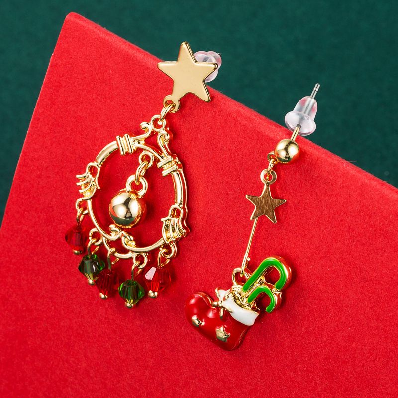 Anneau Cadeau Série De Noël Arbre Crochet D&#39;oreille Asymétrique En Gros Nihaojewelry