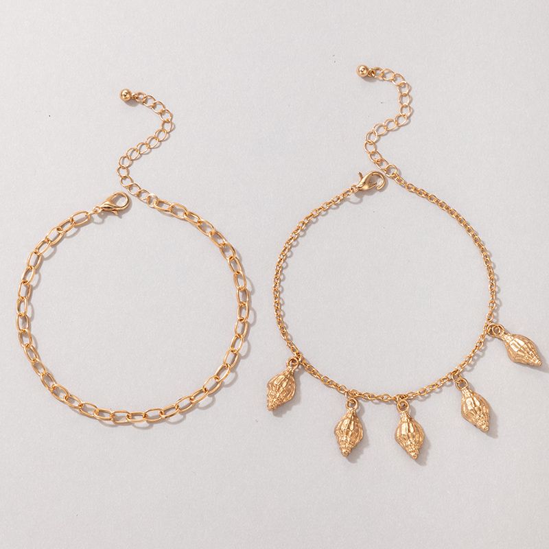 Golden Tassel Shell Conch Golden Anklet 2-piece Set Wholesale Nihaojewelry