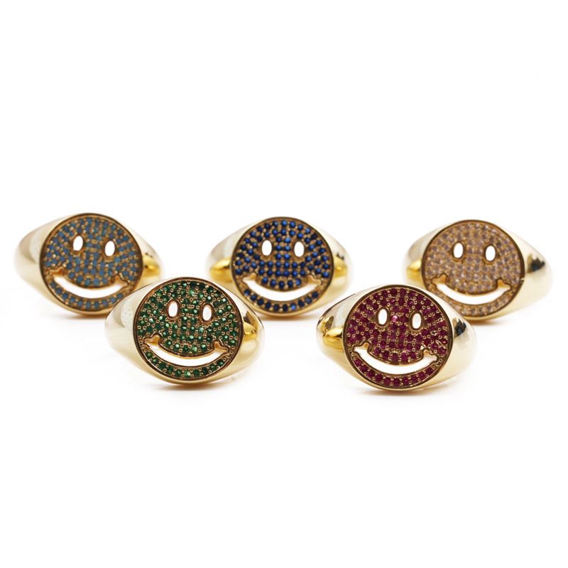 Punk Copper Round Smiley Face Inlaid Zircon Opening Adjustable Ring Wholesale Nihaojewelry