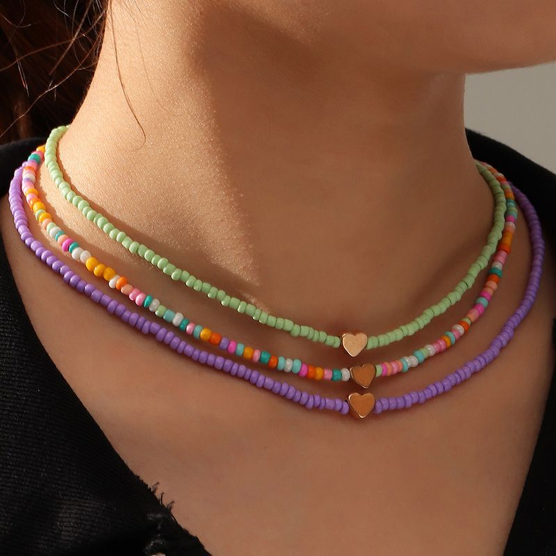 الجملة مجوهرات الملونة مطرز القلب قلادة مجموعة Nihaojewelry