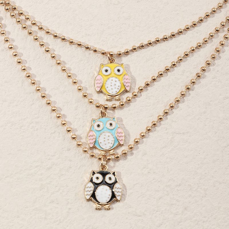 Wholesale Jewelry Cute Color Dripping Oil Owl Pendant Necklace Nihaojewelry