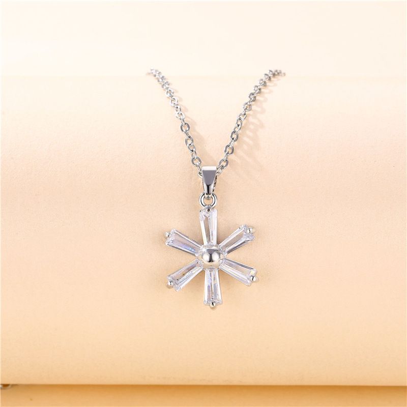 Five Petal Zircon Sun Flower Stainless Steel Chain Necklace Wholesale Jewelry Nihaojewelry