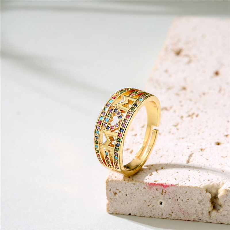 Vintage Hollow Copper Micro-inlaid Color Zirconium Opening Adjustable Ring Wholesale Nihaojewelry