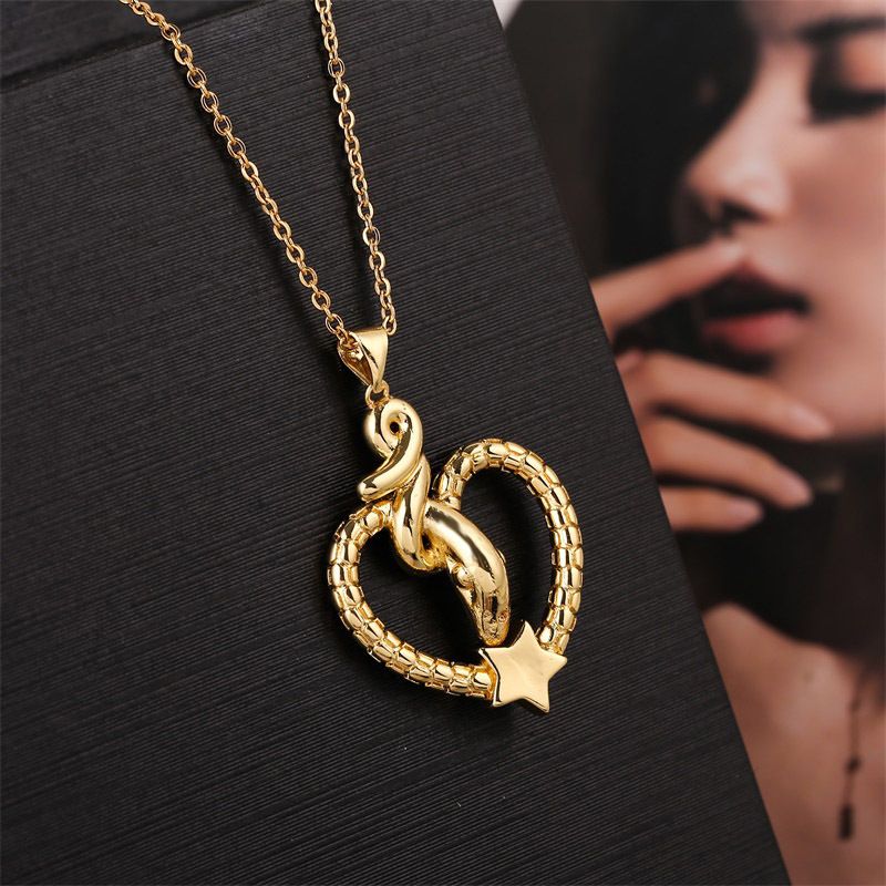 Hollow Heart-shaped Zodiac Snake Pendant Copper Necklace Wholesale Nihaojewelry