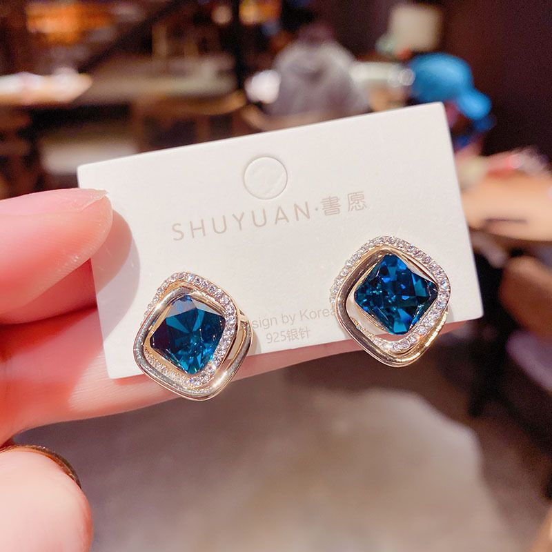 Korean Blue Crystal Double Earrings Wholesale Nihaojewelry