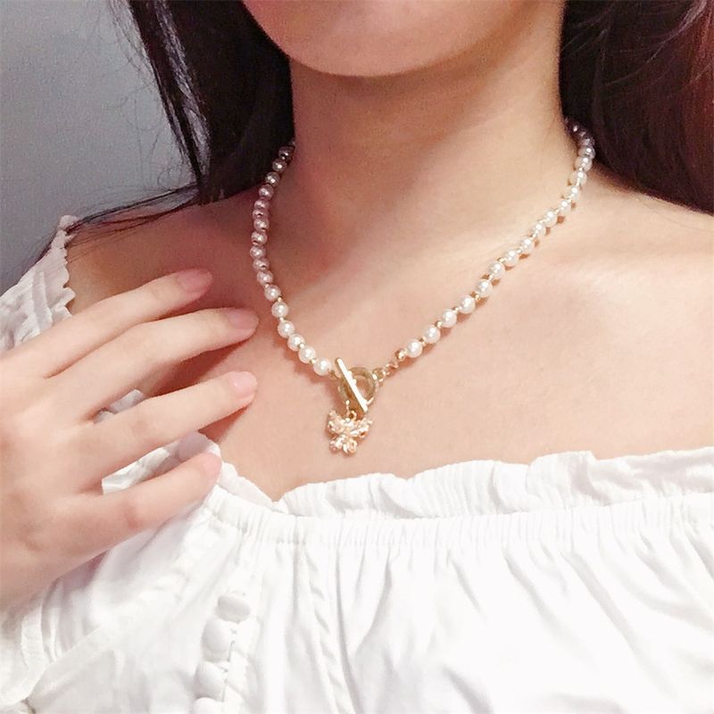 Nuevo Collar De Aleación Colgante De Mariposa De Perlas Al Por Mayor Nihaojewelry