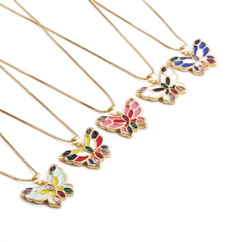 Collier Pendentif Papillon Multicolore À La Mode Dégoulinant D&#39;huile Bijoux En Gros Nihaojewelry