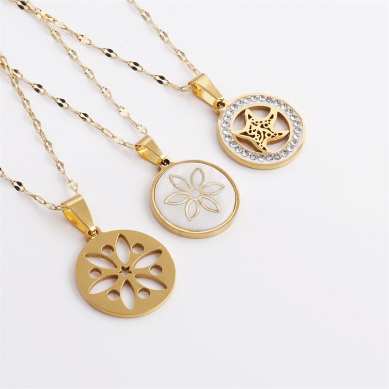 Stainless Steel Diamond Starfish Shell Flower Pendant Necklace Wholesale Jewelry Nihaojewelry