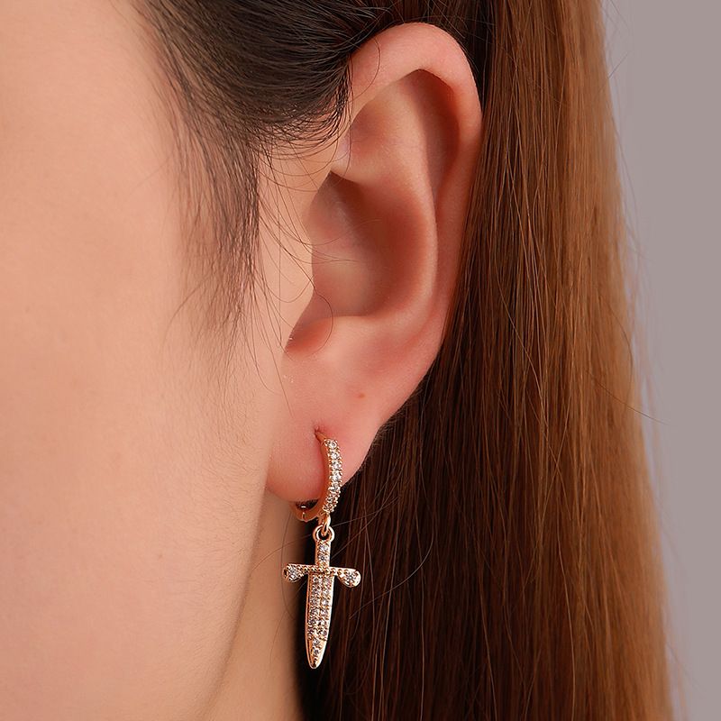 Boucles D&#39;oreilles Croix Zircon Incrustées De Cuivre Rétro En Gros Nihaojewelry
