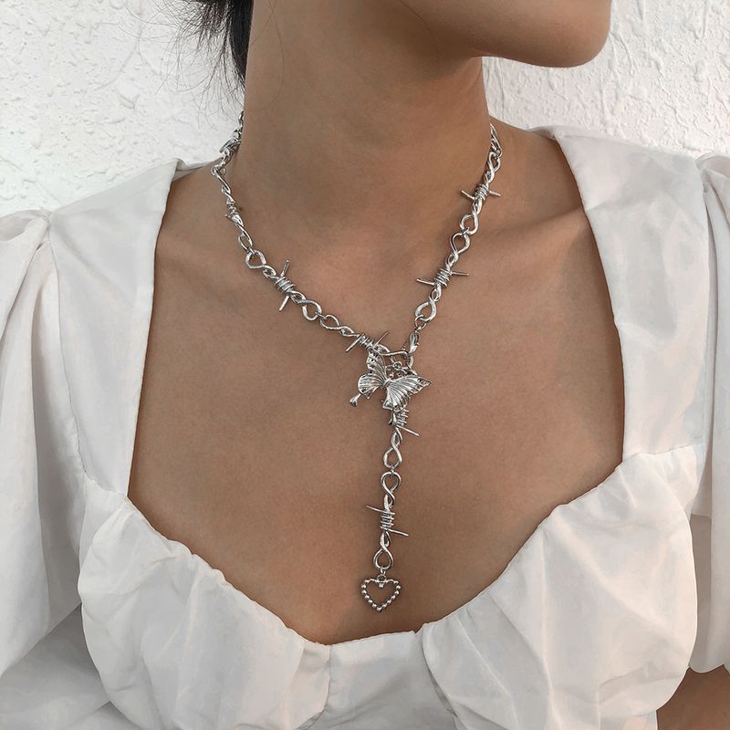 Mode Schmetterling Herz Element Legierung Wicklung Lange Halskette Großhandel Nihaojewelry