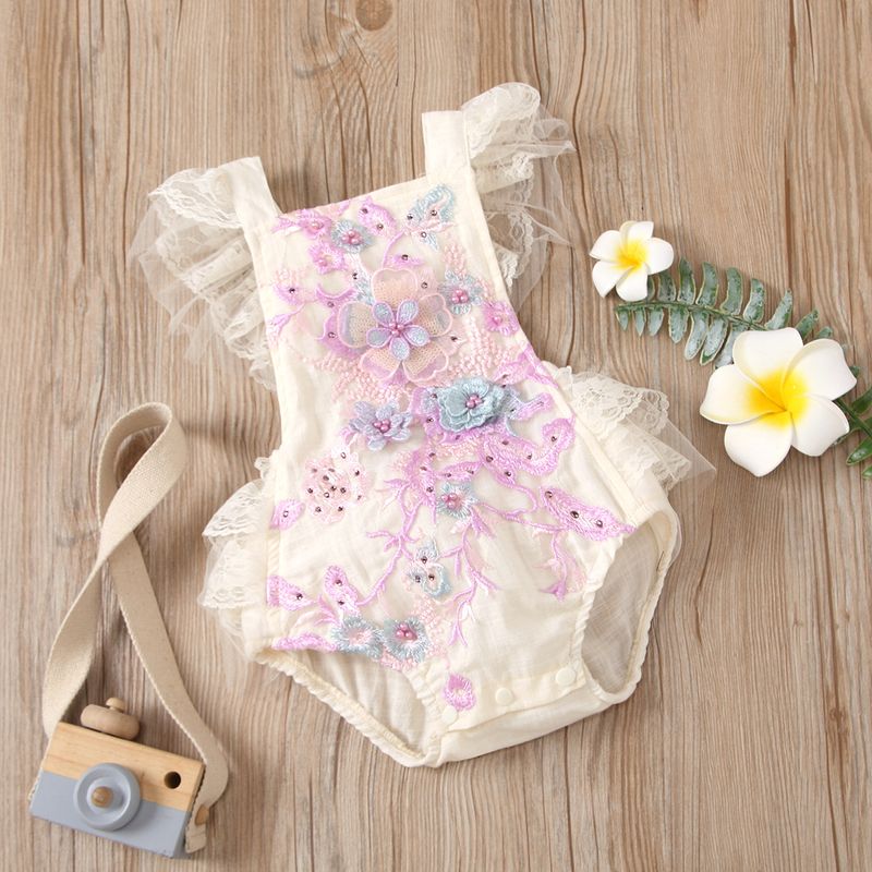 Children's Tether Lace Embroidered Beaded Triangle Crawl Baby Jumpsuit Wholesale Nihaojewelry