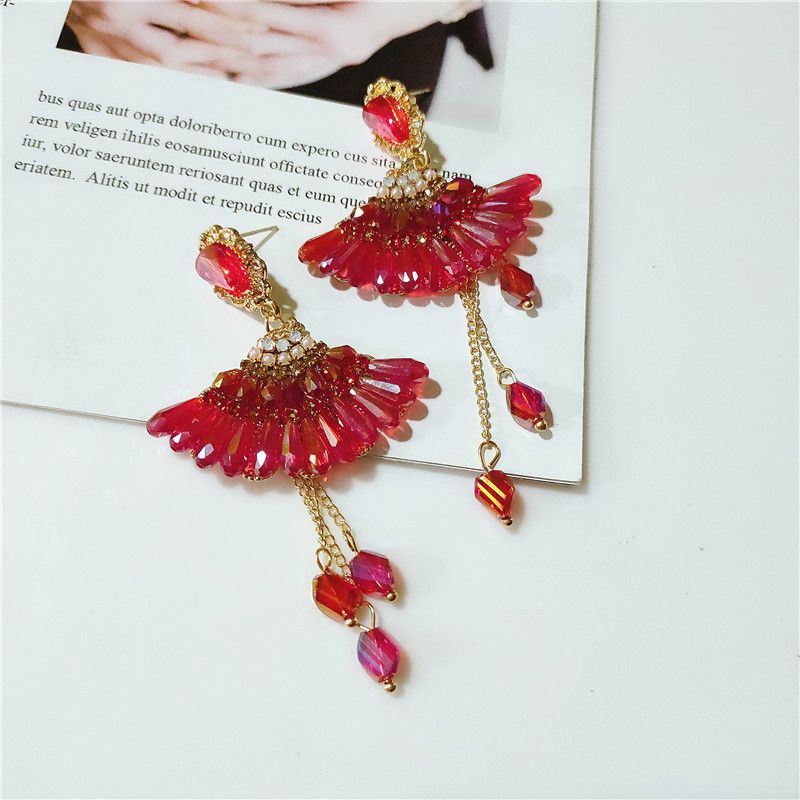 Korean Fashion Tassel Flower Diamonds Long Earrings Wholesale Nihaojewelry