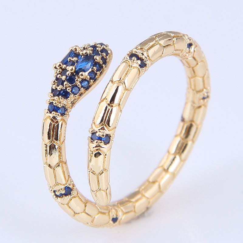 Wholesale Korean Real Gold Plated Zirconium Snake Copper Open Ring Nihaojewelry