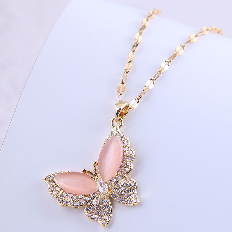 Wholesale Korean Fashion Flash Diamond Butterfly Pendent Copper Necklace Nihaojewelry