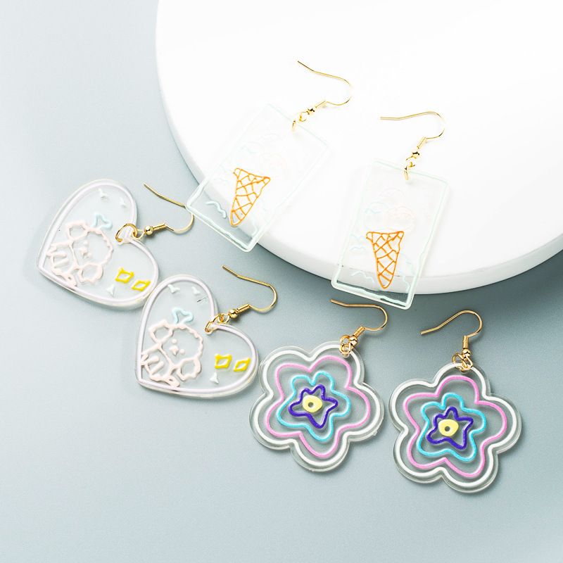 Wholesale Cute Puppy Graffiti Acrylic Transparent Heart Earrings Nihaojewelry