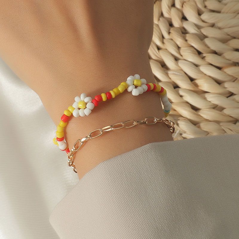 Hand-woven Rice Beads Flower Double-layer Bracelet Wholesale Jewelry Nihaojewelry